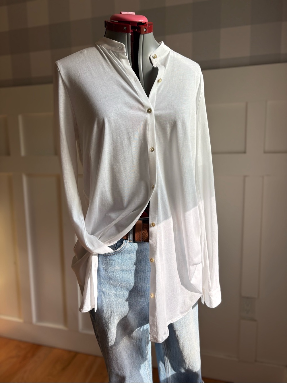 Eileen Fisher Organic Cotton White Button-Front Tunic Shirt Small - Picture 6 of 8
